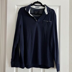 Men's Long-Sleeve Polo Shirt in Navy - Classic Casual 100% Cotton